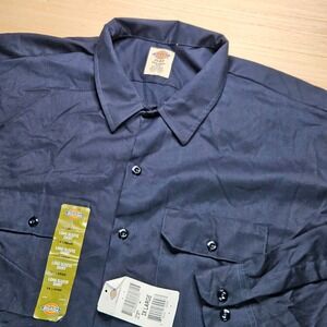 Dickies Flex Long Sleeve Work Shirt 3XL Navy Blue Button Up Workwear NEW